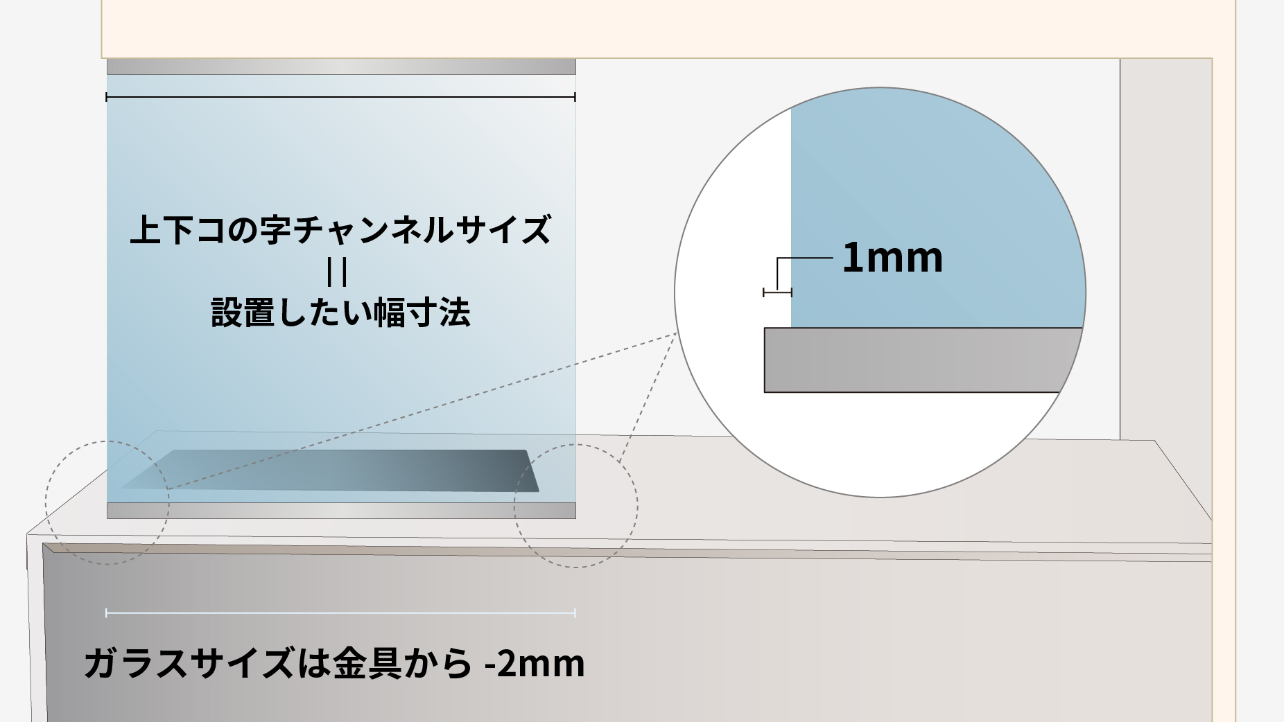 オイルガード（上下タイプ）のガラス幅寸法